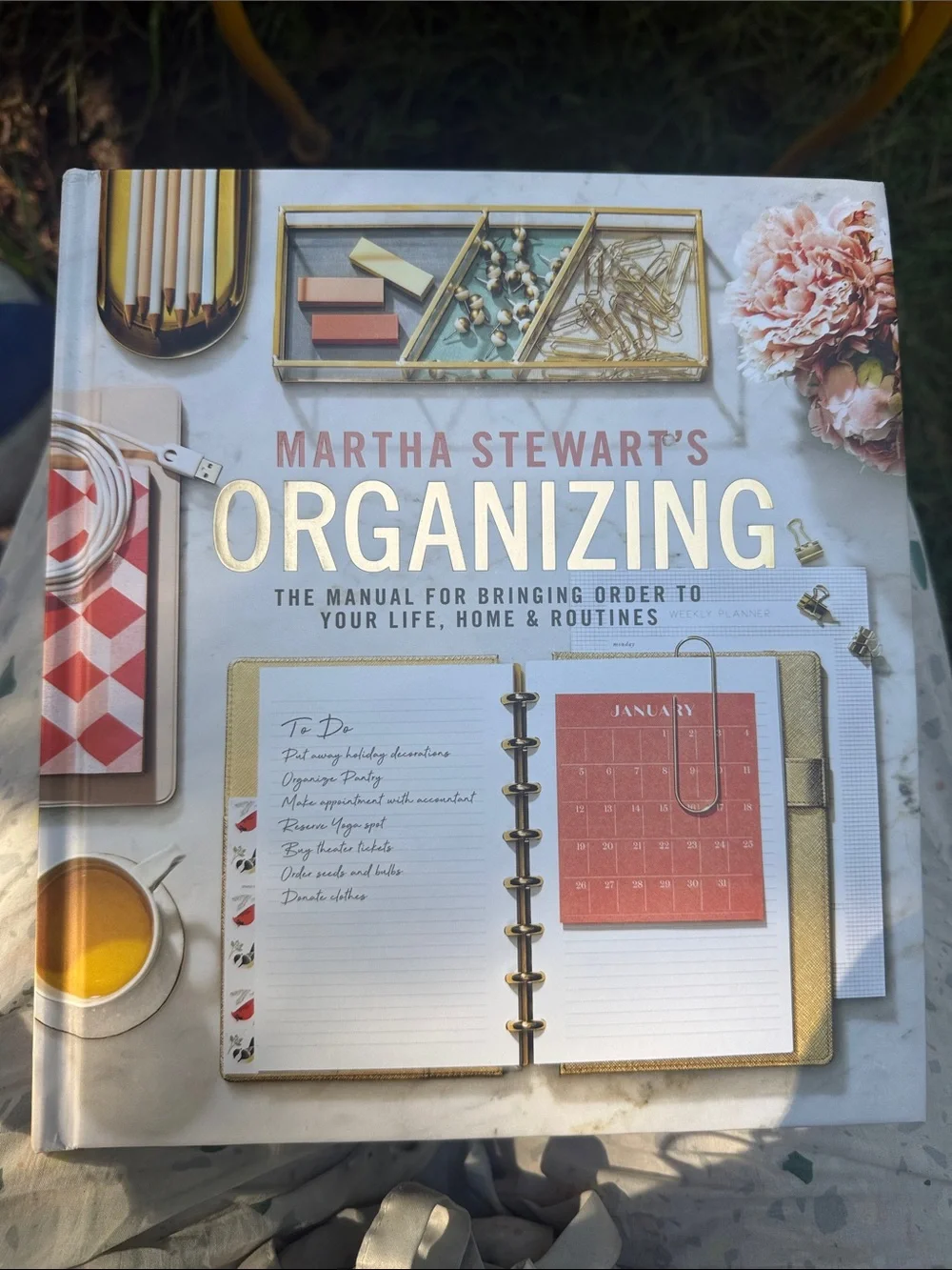 Martha Stewart Organizing Hardcover - White & Gold Cover with Pink Floral Accent